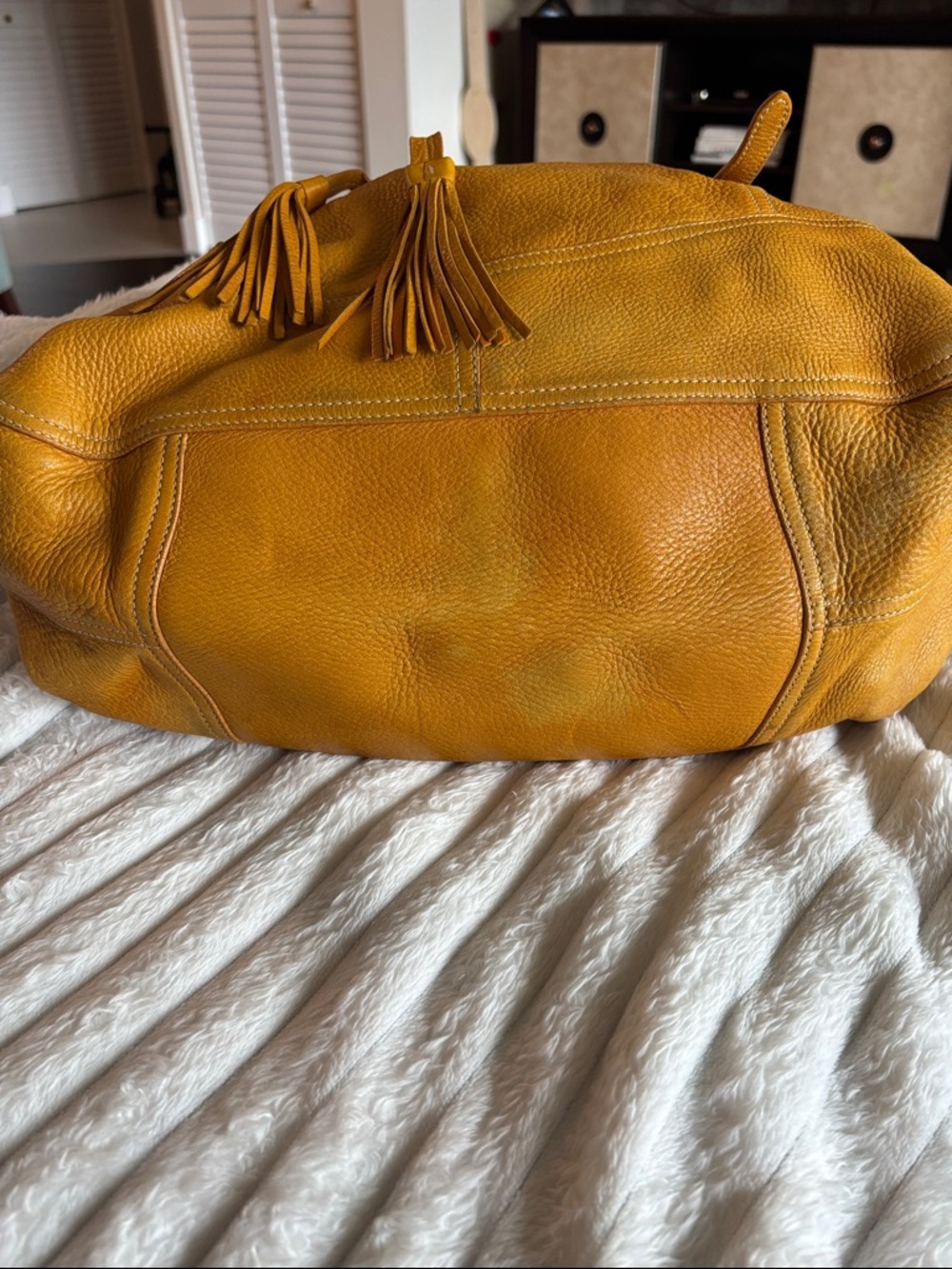 Prada Yellow-Tan Leather Drawstring Shoulder Bag - Picture 8 of 16